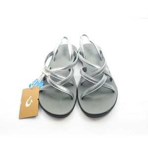 NEW Olukai Kids Girl Kalapu Silver/Pale Grey Size G5 NWT
